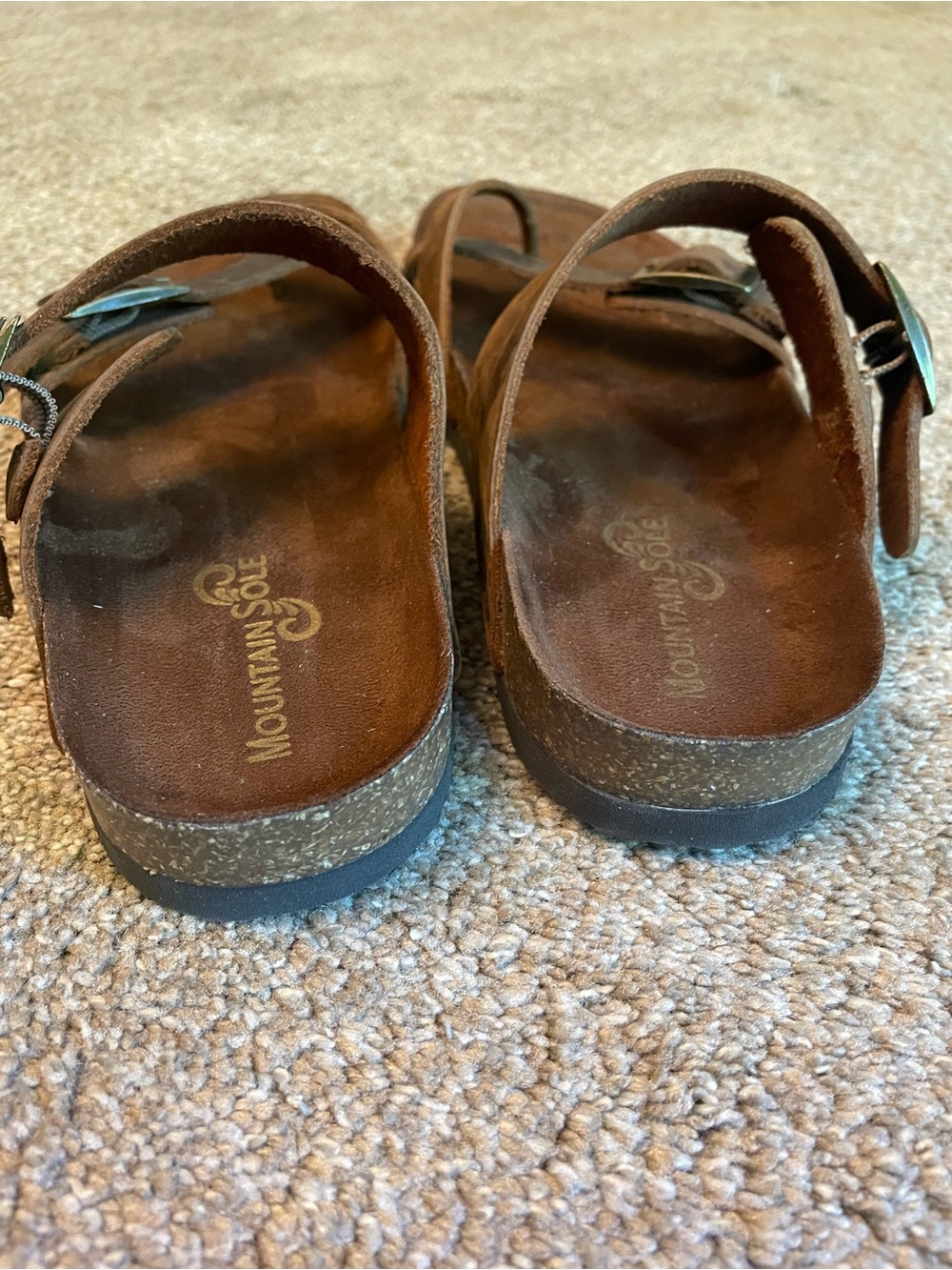 Mountain Sole Brown Leather Buckle Strap Sandals Slip On Flat Size 7 Birk Style - Picture 4 of 9